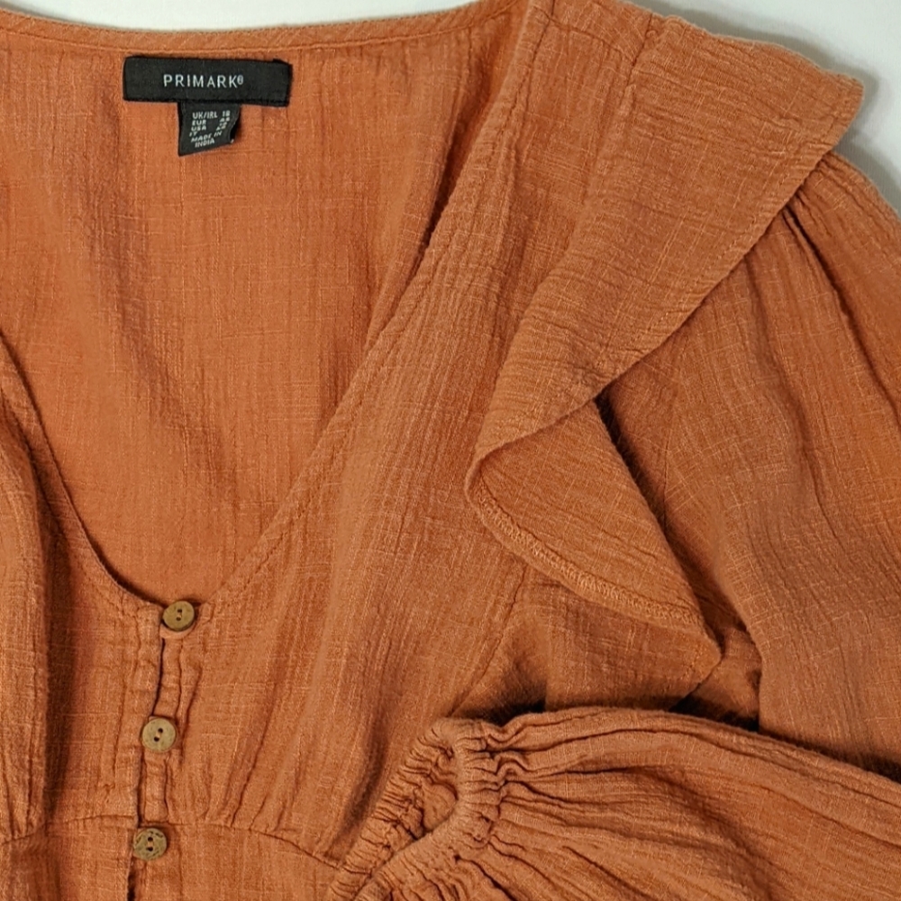 Primark Rust Coral Button-Front Ruffle Blouse - Picture 3 of 8